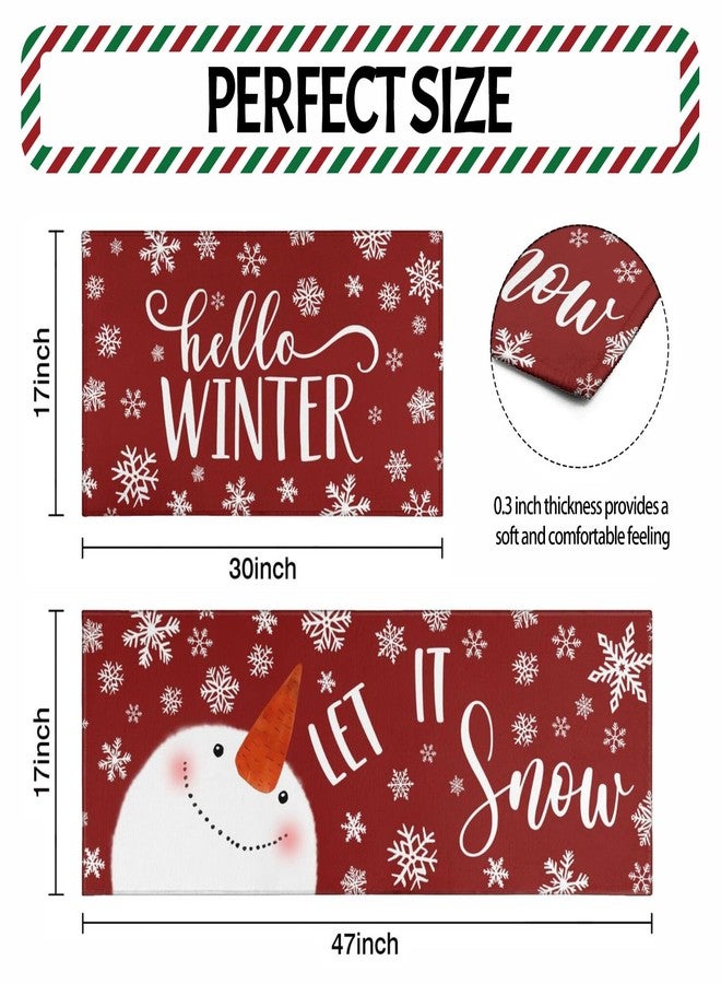 sdhinlwo Let It Snow Snowman Snowflake Winter Christmas Decorative Kitchen Mats Set of 2, Home Party Low-Profile Kitchen Rugs,Red Christmas Kitchen Mats for Floor 17x30+17x47 Inch - Image 5